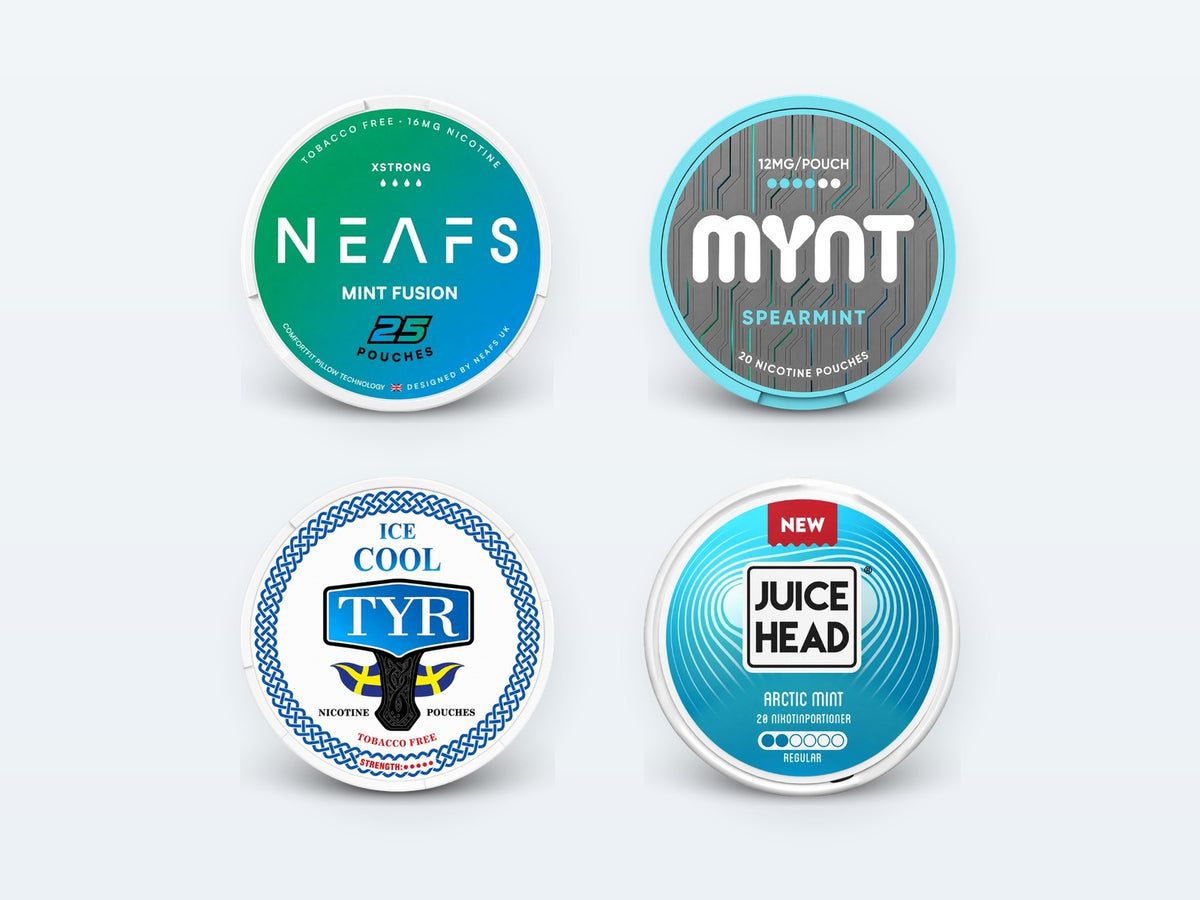 Nicotine pouches: NEAFS, MYNT, TYR, JUICE HEAD