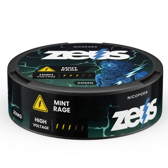 Zeus Mint Rage Strong Visualização do Produto – Aroma de Hortelã, Forte, 20 Saquetas/Lata