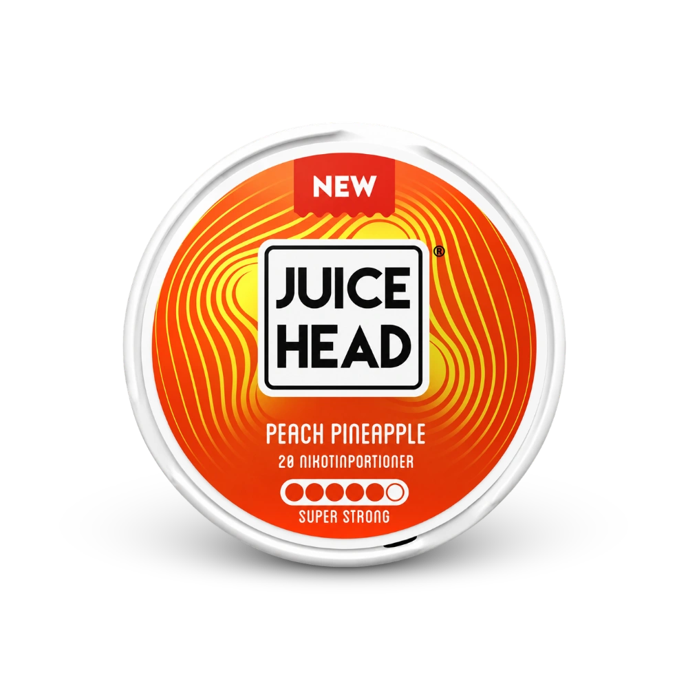 Juice Head Peach Pineapple Super Strong – lata de saquinhos de nicotina