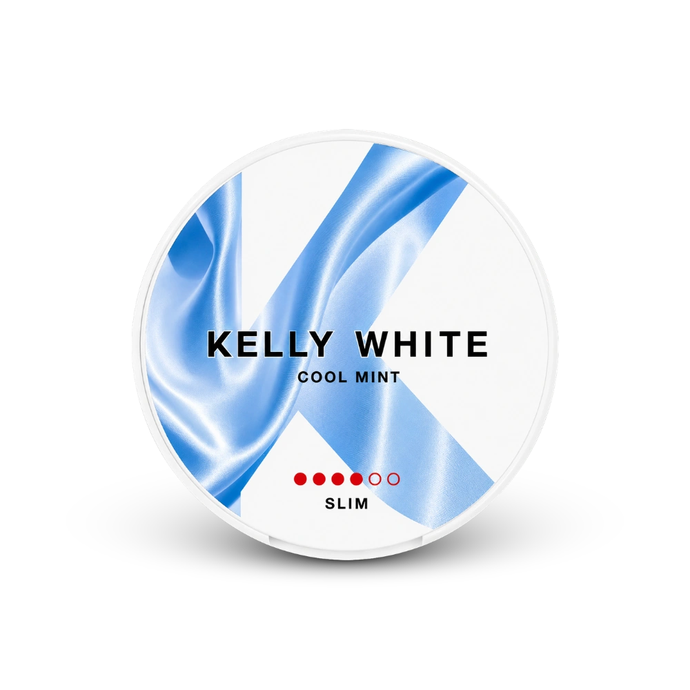 Kelly White Cool Mint Slim Strong – lata de bolsas de nicotina