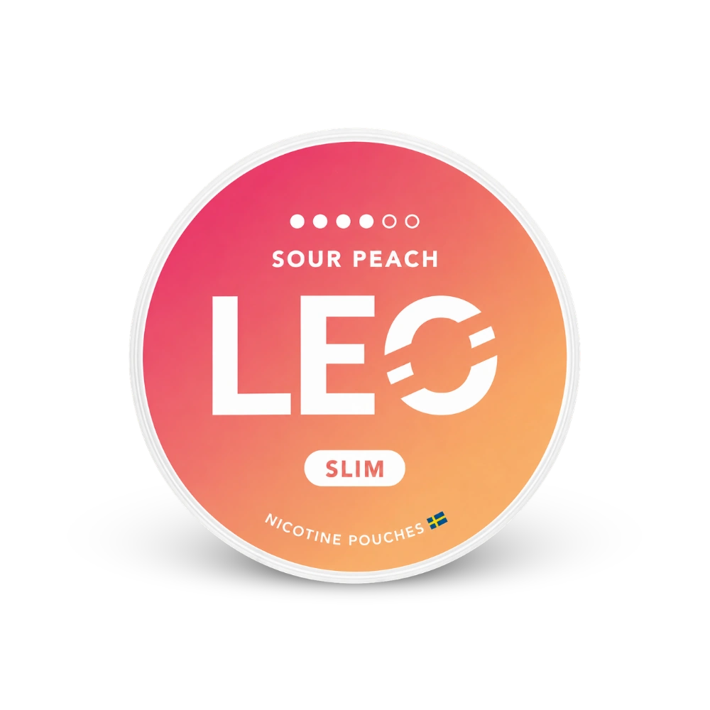 LEO Sour Peach Strong – lata de saquinhos de nicotina