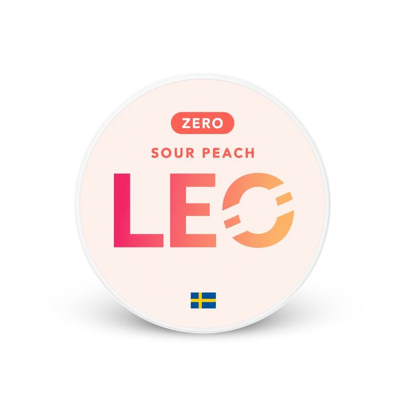 LEO Sour Peach Zero – lata de sachês de nicotina