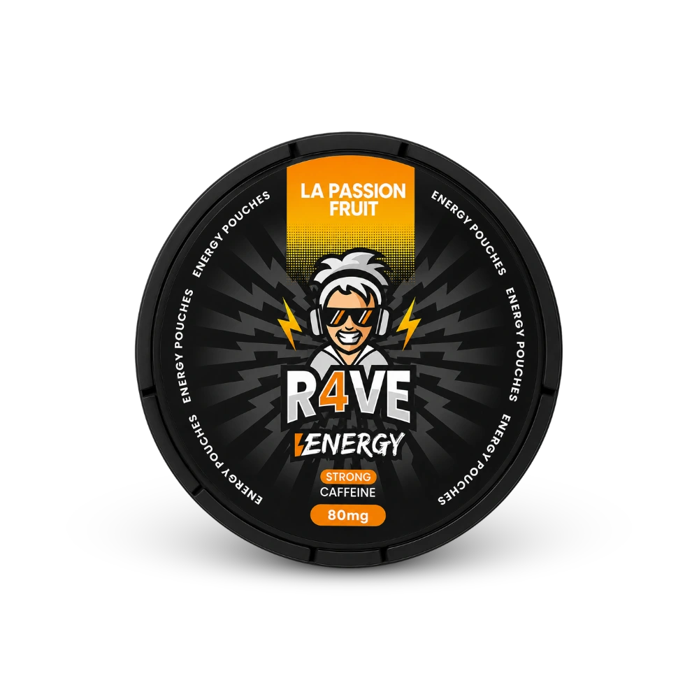 RAVE Energy La Passion Fruit 80mg – lata de sachês de nicotina