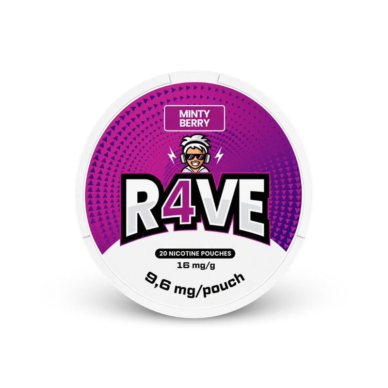 RAVE Minty Berry 16mg – lata de sachês de nicotina