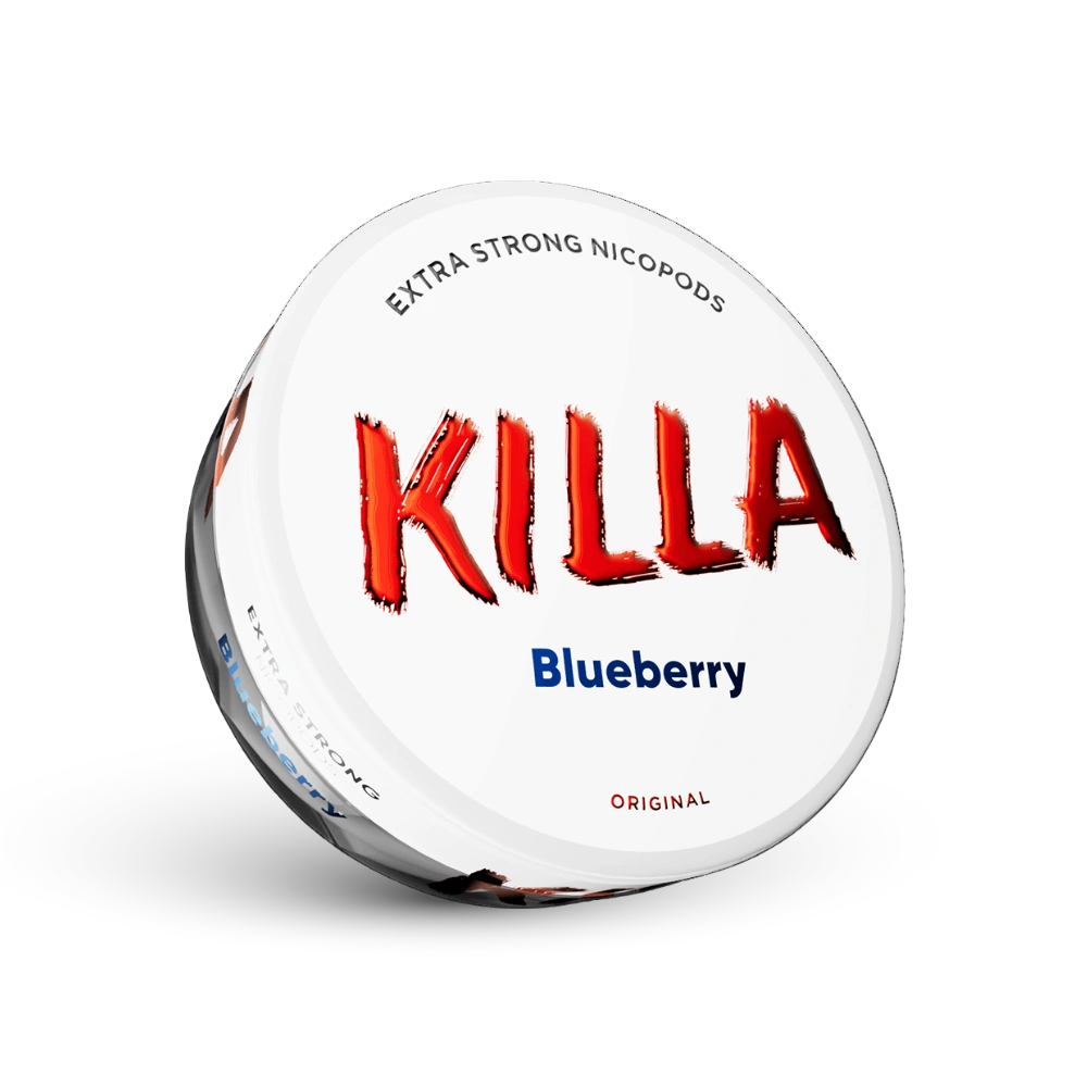 Killa Blueberry Extra Strong Nicotine Pouches, Sabor de Mirtilo, Formato Original, 16mg de Conteúdo de Nicotina