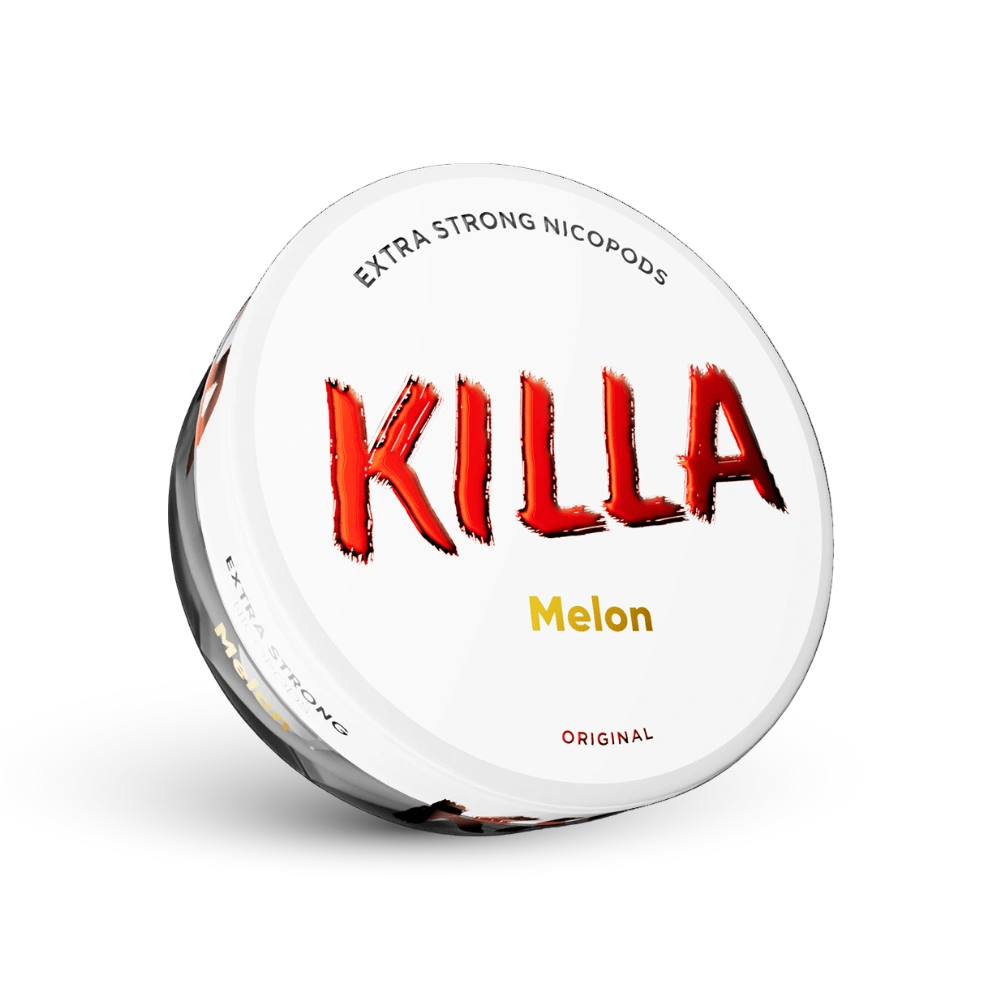 Killa Melon Extra Strong Nicotine Pouches Dose com sabor de melão, formato original