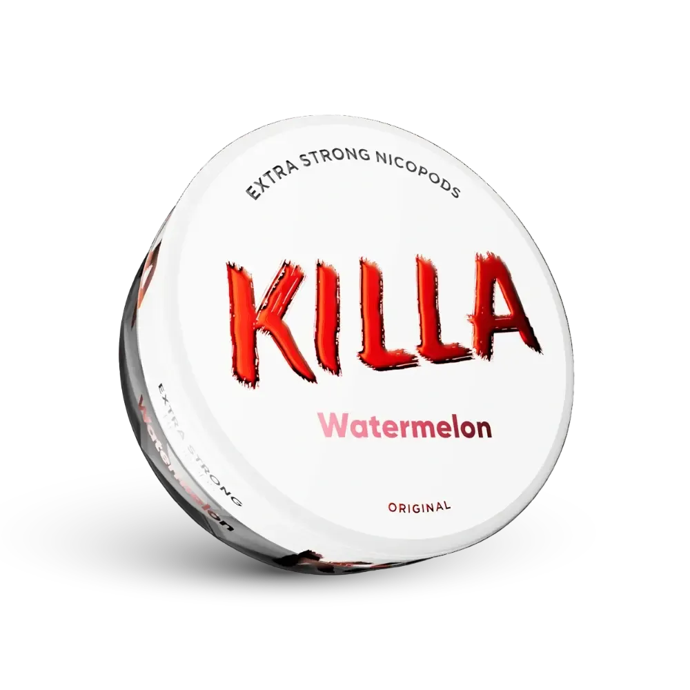 Killa Watermelon Extra Strong Nicotine Pouches Dose com logo vermelho e sabor de melancia