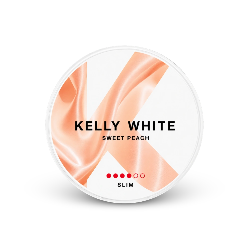Kelly White Sweet Peach Slim Strong – lata de saquinhos de nicotina