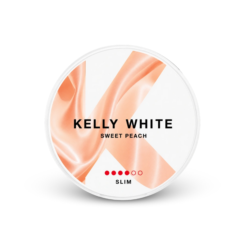 Kelly White Sweet Peach Slim Strong – lata de saquinhos de nicotina