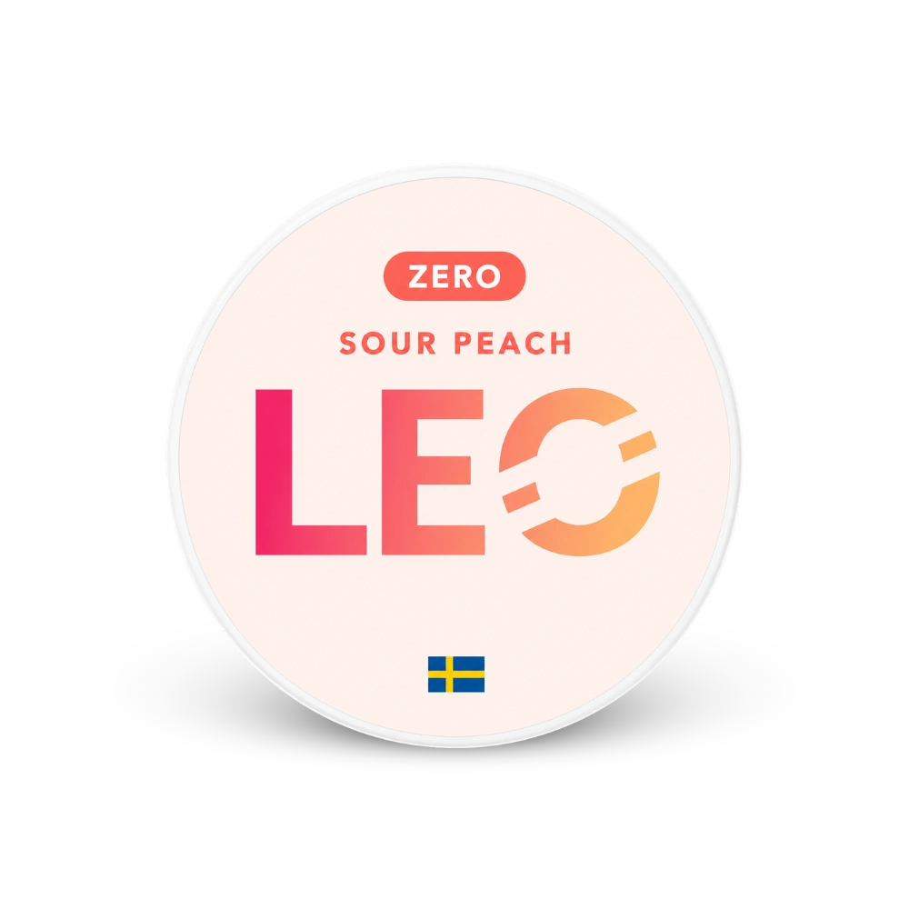 LEO Sour Peach Zero – lata de sachês de nicotina