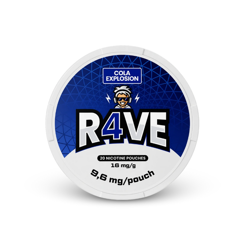 RAVE Cola Explosion 16mg – lata de sachês de nicotina