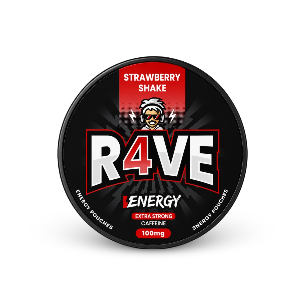 RAVE Energy Strawberry Shake 100mg – lata de sachês de nicotina