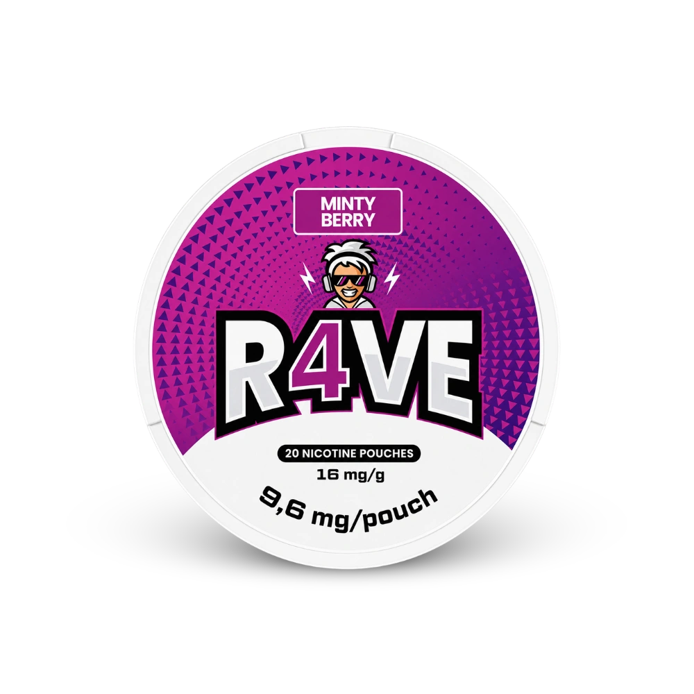 RAVE Minty Berry 16mg – lata de sachês de nicotina