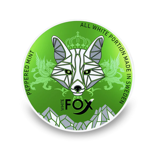 White Fox Peppered Mint All White Portion, aroma de hortelã com pimenta, força de nicotina forte, da Suécia