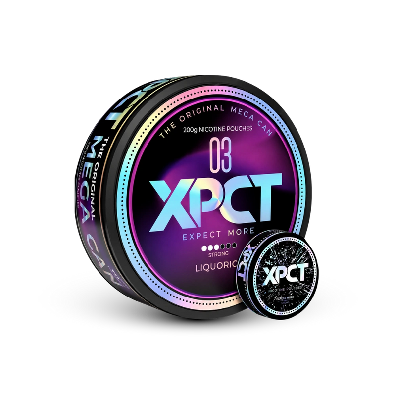 XPCT Black Mega Liquorice – lata de saquinhos de nicotina