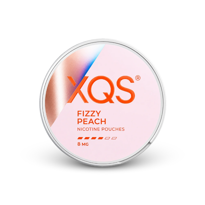 XQS Fizzy Peach Slim Strong – lata de sachês de nicotina