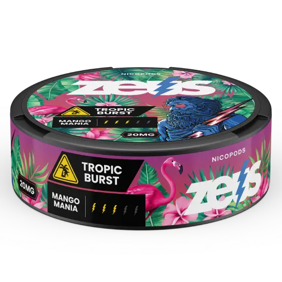 Visualização do Produto Zeus Tropic Burst Strong – Aroma de Frutas Tropicais, Forte, 20 Sacos/Lata