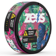 Detalhe da Bolsa Zeus Tropic Burst Strong – Aroma de Frutas Tropicais, Forte, 20 Sachês/Lata